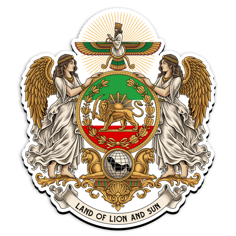 Original Land of the Lion & Sun Coat of Arms magnet featuring exclusive 
heraldic artwork inspired by Persian history and the Lion and Sun symbol.