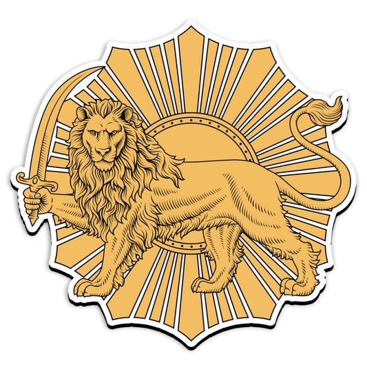 Original Lion and Sun magnet featuring detailed artwork inspired by 
Persian history.